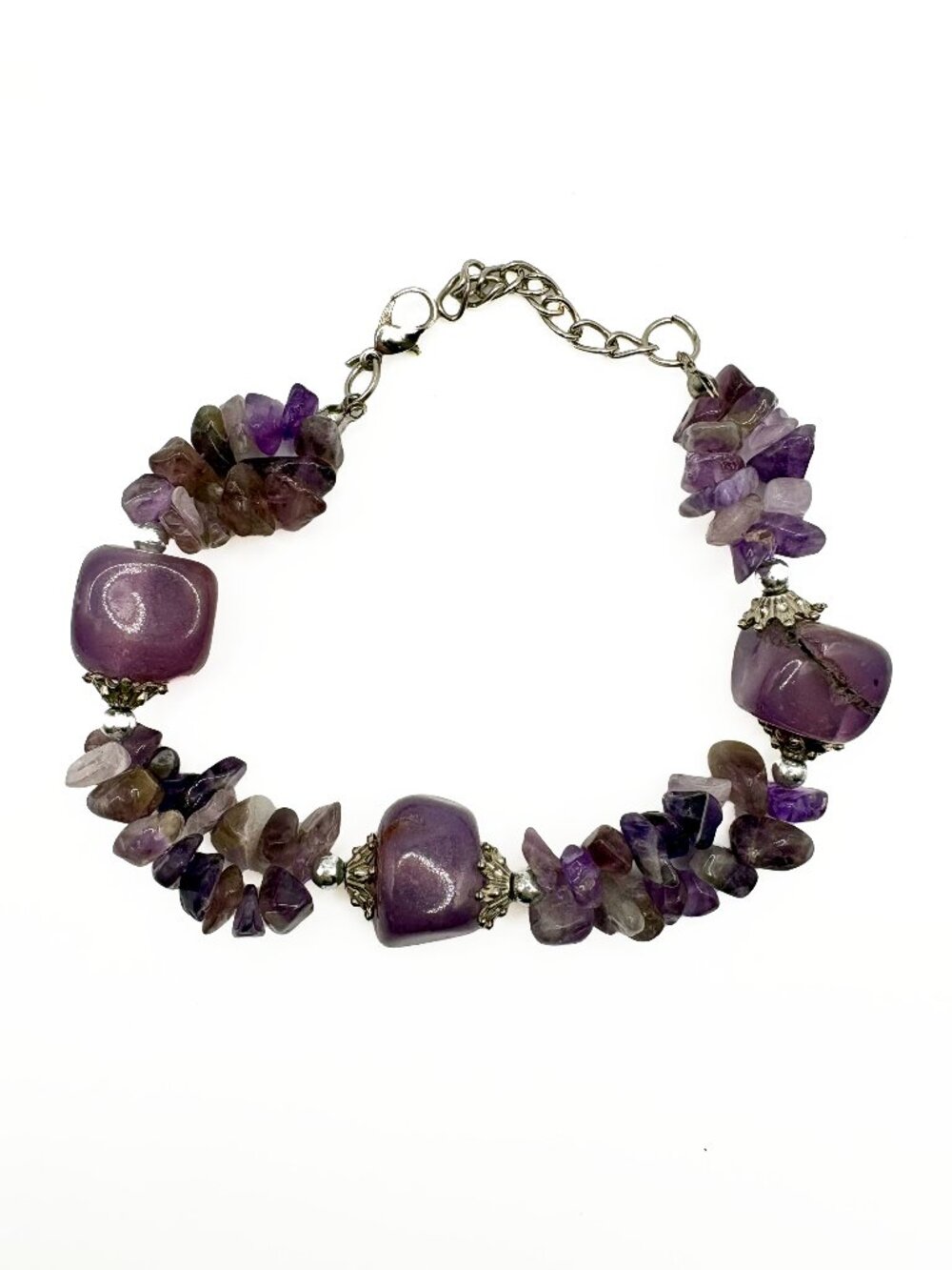 Amethyst Chip Bracelet Adjustable Silver Tone